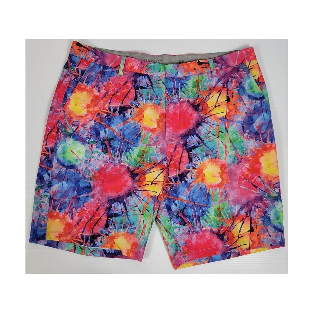 Hreski MEns 42 Paint Splatter Multicolor Golf Performance Stretch Comfy Shorts